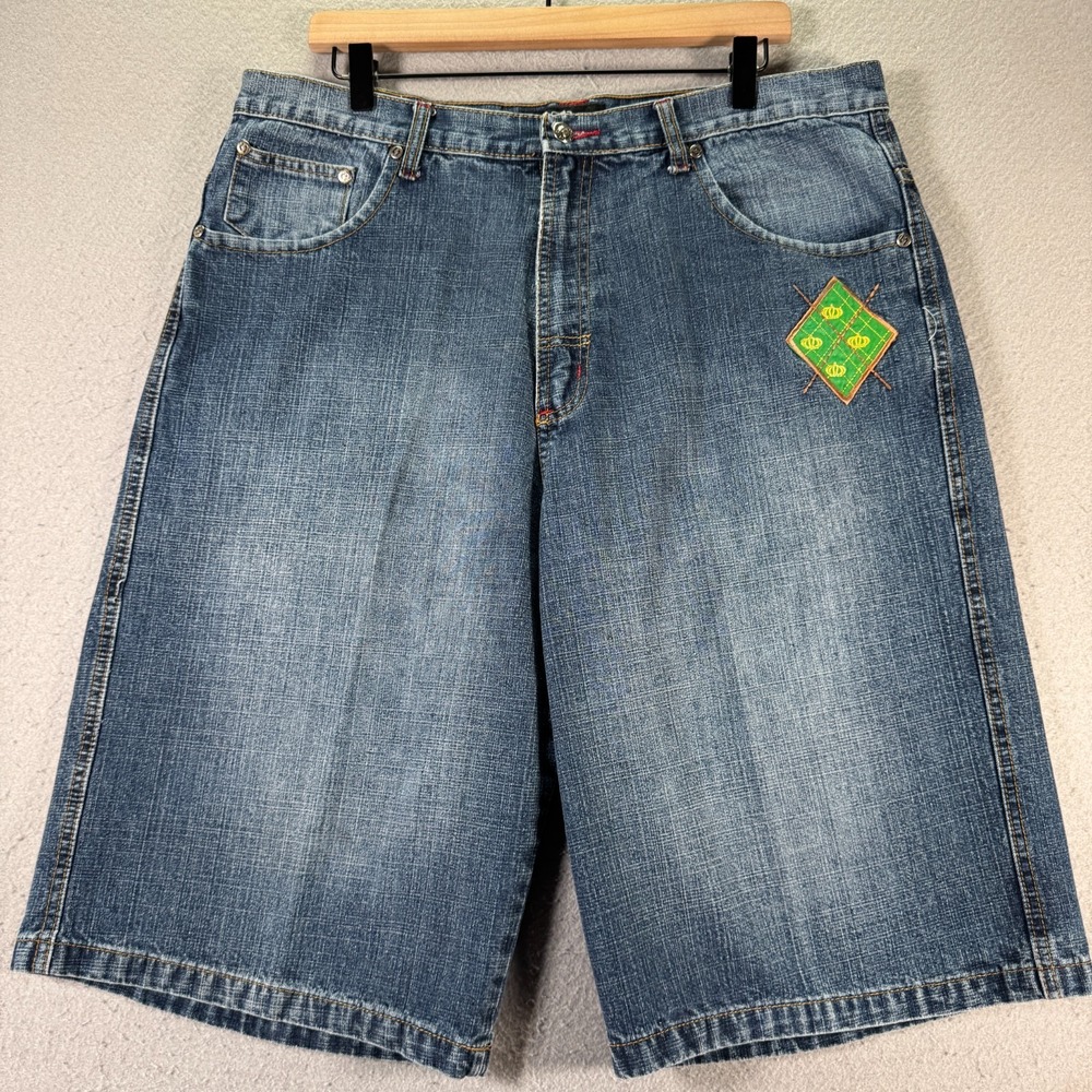 Old Skool Vintage Mens 38 Blue Lightwash Denim Baggy Streetwear Shorts 7369